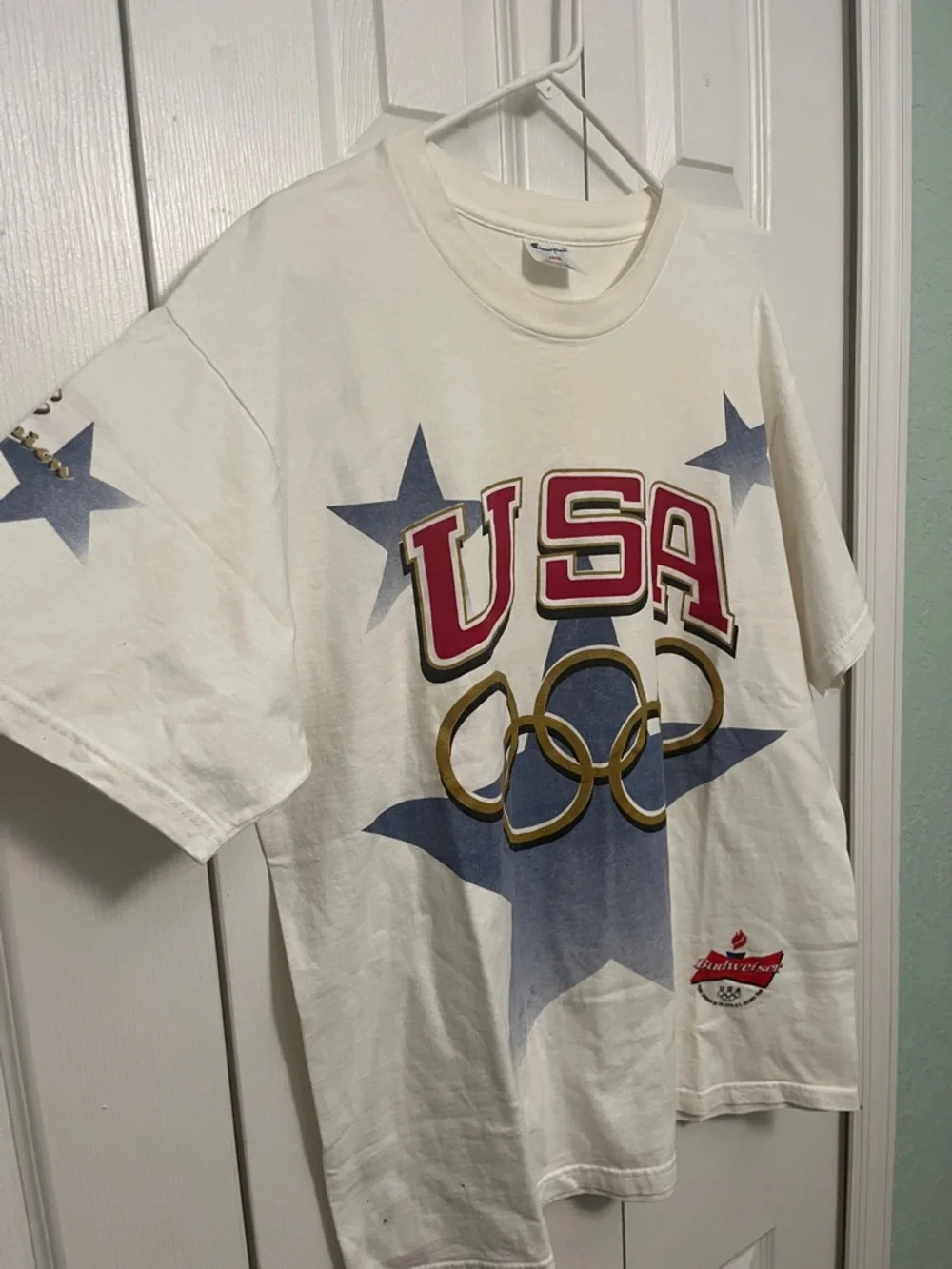 Champion Vintage USA Olympic Rings Graphic Tee - White, Red, Blue, Gold large - Picture 5 of 9